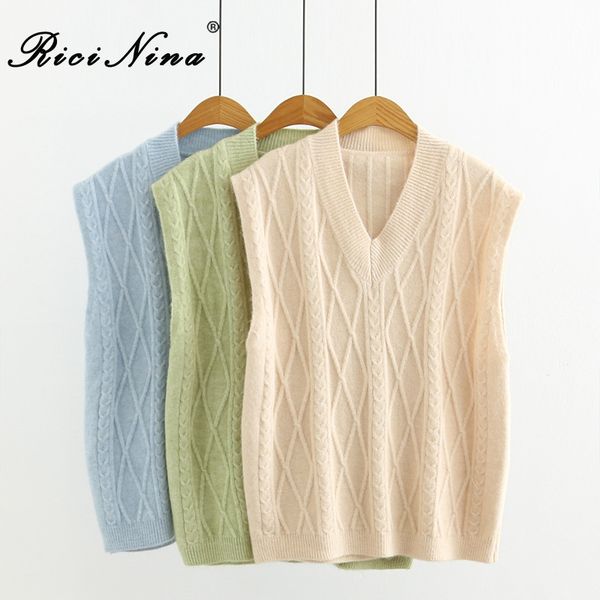 

ricinina sweater women 2019 v-neck sleeveless solid shrug mujer computer knitted fall sweaters for women casual sweaters ladies, White;black