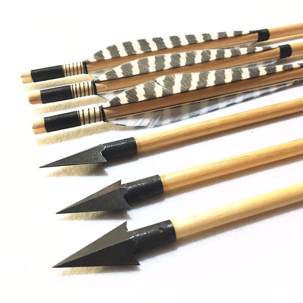 

6/12pcs wooden arrows 32 inch with with broad arrowhead ponit for 25-70lbs bows for longbow archery shooting