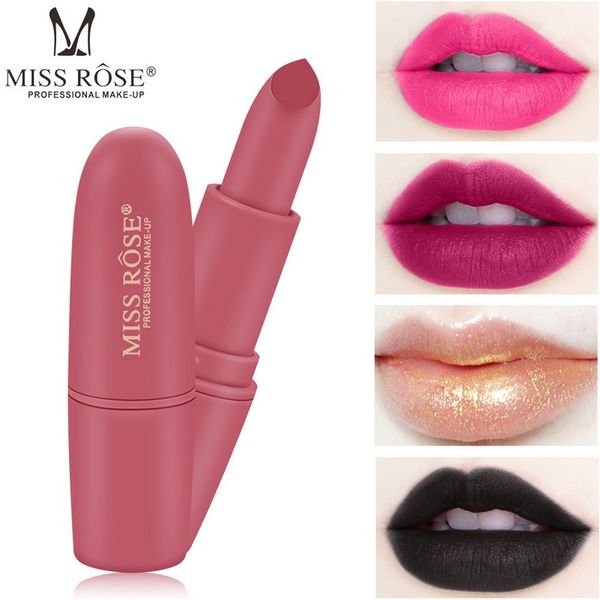 Miss Rose Golden Rose Matte Lipstick Dark Black Pink Velvet Cheap Waterproof Long Lasting Lipsticks Lip Makeup Women Cosmetics Dark Purple Lipstick