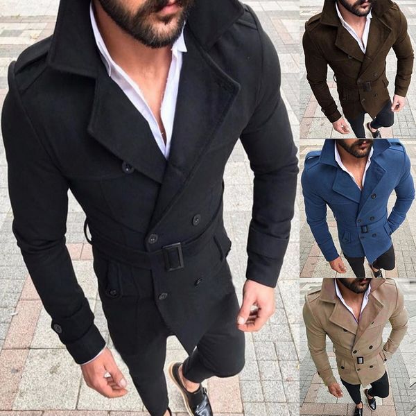 

men's fashion slim fit long sleeve trench casual turn down collar jacket coat male autumn winter warm streetwear button overcoat, Tan;black