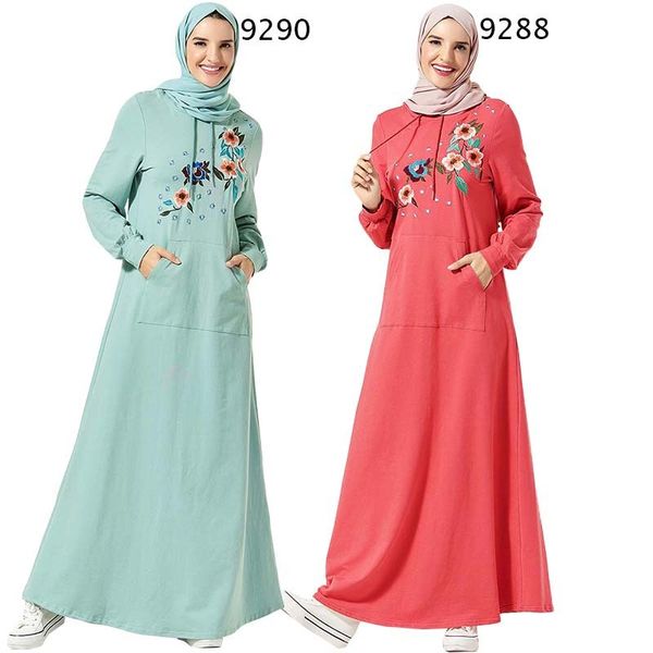 

mc209287 hooded embroidered (no headscarf) wear oman muslim women abaya dress kaftan long sleeve, Red