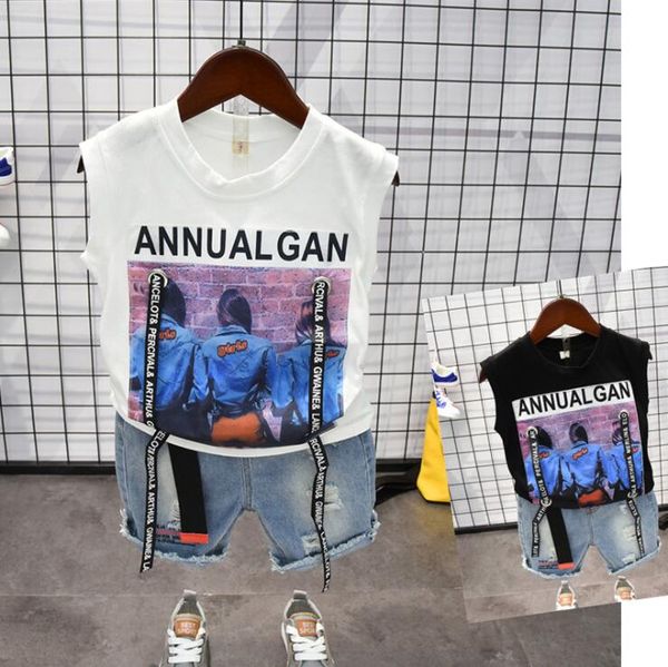 

new 2019 summer boys letter print children clothing set baby clothes short-sleeve t-shirt shorts pant kids suit 2-6years, White