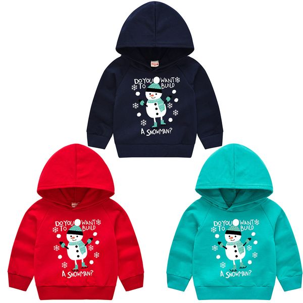 

toddler baby kids boys girls christmas snowman hooded sweatshirt xmas causal t-shirt kids clothes roupa infantil winterjas, Black