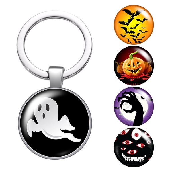 

halloween ghost pumpkin bat glass cabochon keychain bag car key chain ring holder charms silver keychains for men women gifts