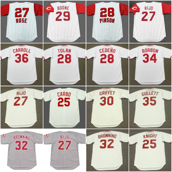 

Cincinnati BERNIE CARBO 1969 Reds RAY KNIGHT 1979 JOSE RIJO 1990 PETE ROSE 1963 BOBBY TOLAN 1972 CESAR CEDENO 1982 Vintage Jersey