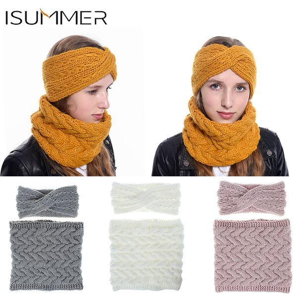 

winter women's hairband bib set 2019 new thick wool knitted hairband accessories wholesale collar suit set de gorro para el pelo, Blue;gray