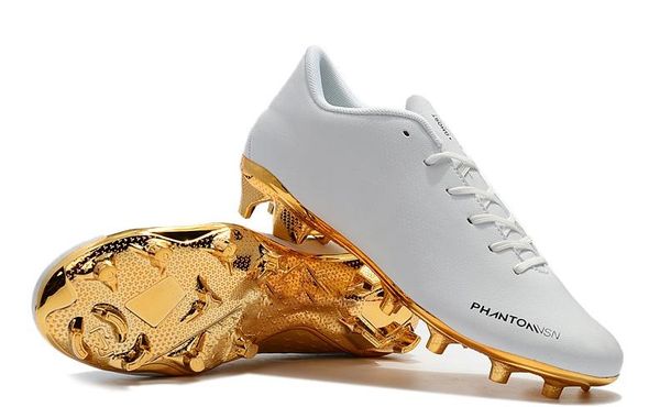 

100% original white gold soccer cleats low ankle soccer shoes phantom vsn elite df fg neymar jr football boots, White;red