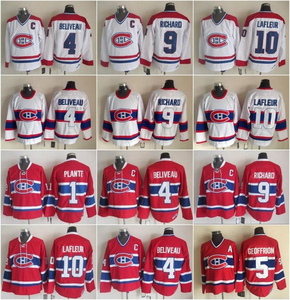 

Hockey 10 Guy Lafleur Jersey Men Montreal Canadiens 9 Maurice Richard 1 Jacques Plante 4 Jean Beliveau 5 Bernie Geoffrion Vintage Classic