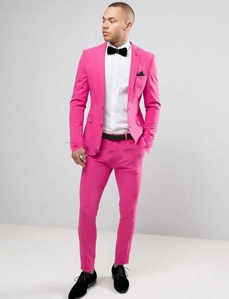 Hot Pink Mens Casamento Smoking Notch Lapela Do Noivo Padrinhos Smoking Popular Homem Blazers Jaqueta de Baile / Jantar 2 Peça Terno (Jacket + Pants + Tie) 1438