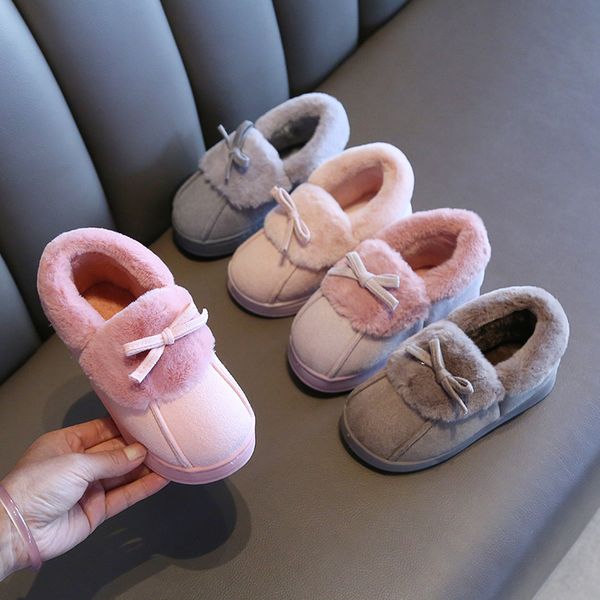 

children slippers kids winter slippers for baby boys girls toddler shoes home indoor cute cartoon thick warm sot bottom, Black;grey