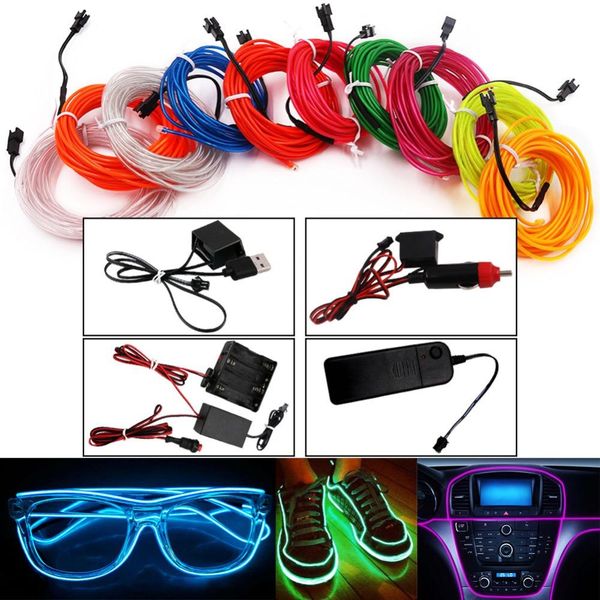 

5m led neon sign neon light glow el wire led strip tube car dance party bar decoration+controller flexible neon light led christmas strip