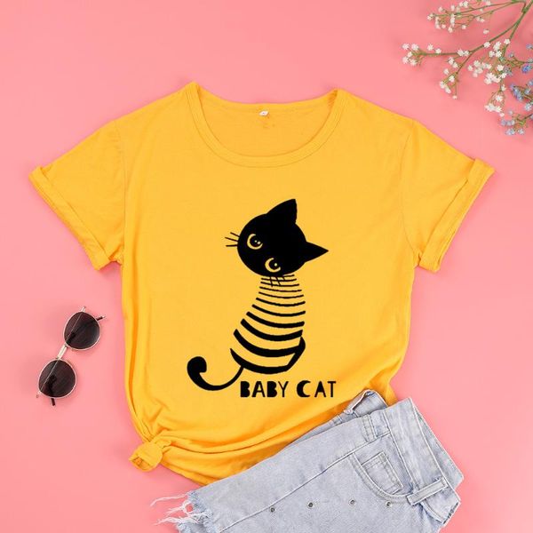 

kawaii baby cat mom funny graphic women tshirt fashion casual cotton round neck female shirt short sleeve tees drop shipping, White