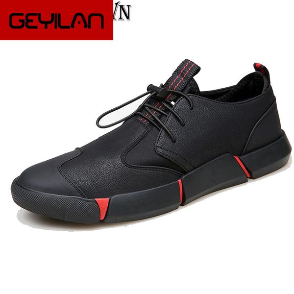 

new brand all black men's leather casual shoes fashion breathable sneakers fashion flats h341