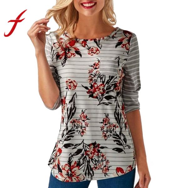 

feitong spring women t shirts causal long sleeve button back floral printed tee shirt vetement femme camisetas mujer 2019, White