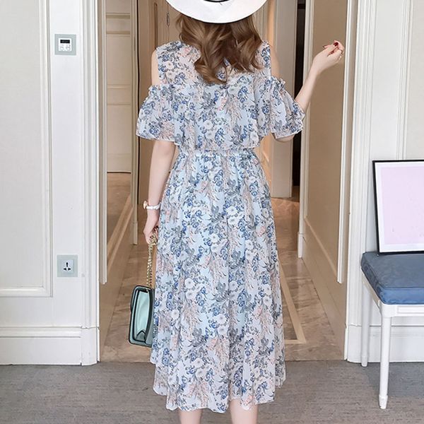 

women breastfeeding dress off shoulder floral thin breathable slim fit dress for summer fj88, White