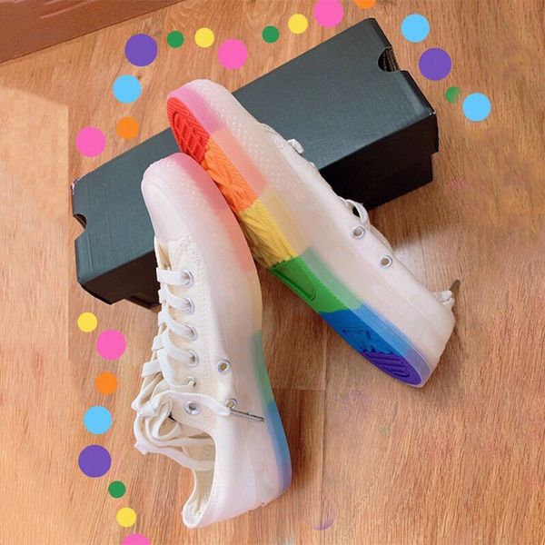 

the latest brand shoe designer classic 19 years joint transparent rainbow jelly summer high help canvas shoes color soles lady high and low, Black