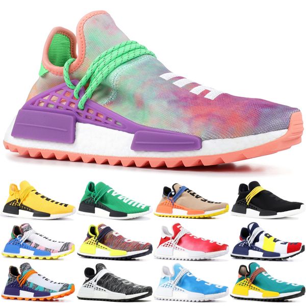 

PW Human Race Hu Trail X Men Running Shoes Pharrell Williams Nerd Black White Cream Tie Dye Sun Glow Womens Trainers Sports Sneakers