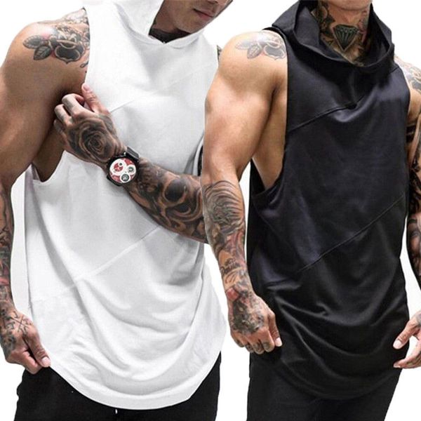 

shirt men bodybuilding vest gym clothing hoodie stringer hooded muscle tank pwckq, Black