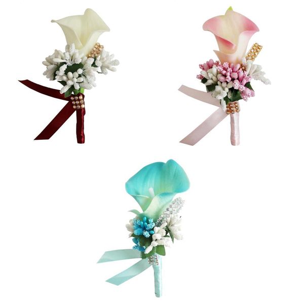 

pack of 3 boutonniere handmade corsage classic artificial groom flowers brooch with pin for wedding prom party (white + blue and pink
