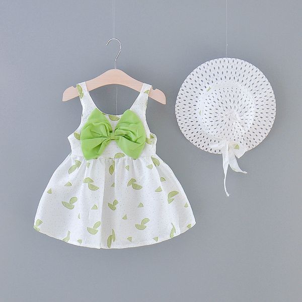 

2020 newborn baby summer dresses casual cute infant kids baby girls fruit bow sleeveless clothes princess party dress + sun hat, Red;yellow