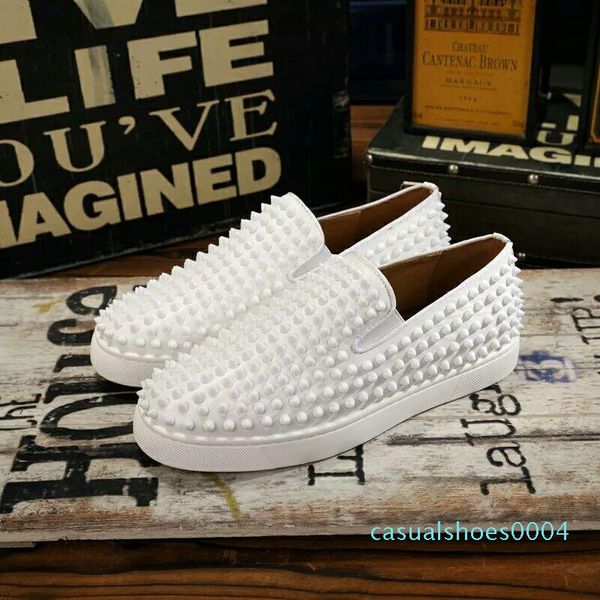 

luxury designer red bottom loafers men women genuine leather slip on platform casual sneakers spikes wedding party flats men shoes 35-46c04, Black