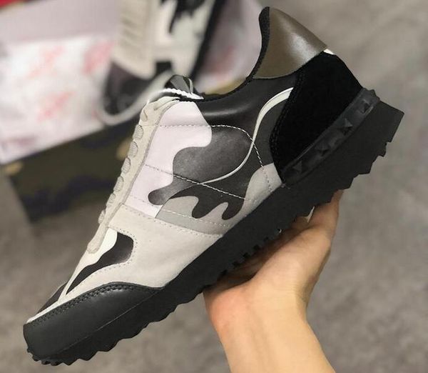 

2019 fashion camo suede studded camouflage rock runner sneaker shoes for women men stud casual designer shoes sneakers with box, Black