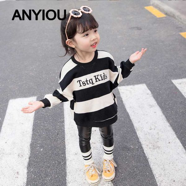 

two-piece new children's clothing cartoon cotton striped full spring and winter baby girl clothes toddler girl clothes for girls, White