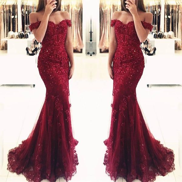 

burgundy lace русалка аппликация off-плечу вечерних платьев 2020 платье de festa бисер блестка длинного пром платье, Black;red
