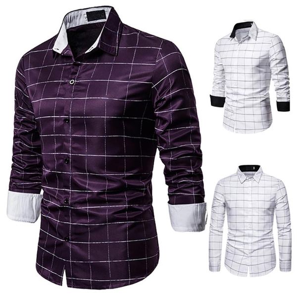 

factory direct sales men's plaid button slim fit turn-down collar long sleeve blouse shirt men's shirts winter fashion, White;black