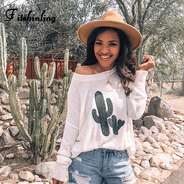 

fitshinling new 2019 autumn women sweaters and pullovers knitwear embroidery loose sweater ladies long sleeve jumper pull femme, White;black