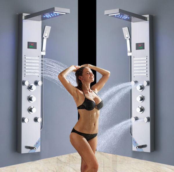 

Luxury gold led bathroom waterfall hower faucet column pa ma age panel