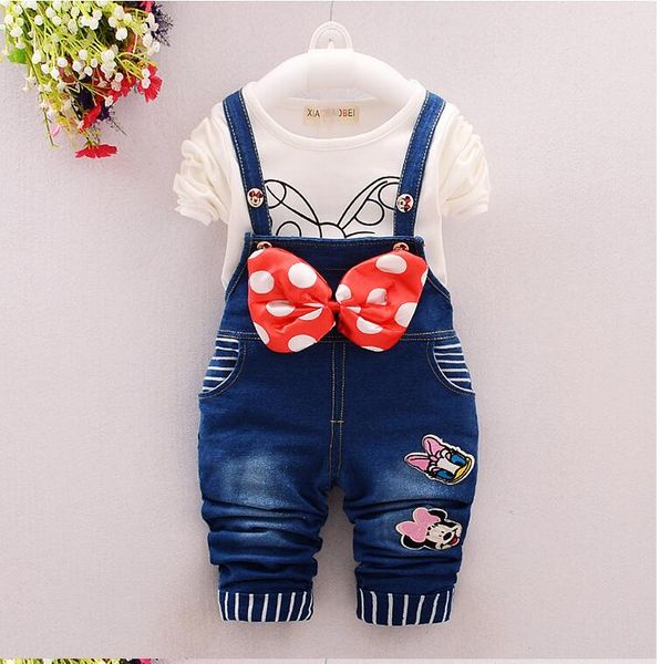

children clothing sets spring autumn girls clothes suits kids tracksuits for baby girls cotton cartoon t-shirt+bib pants outfits, White