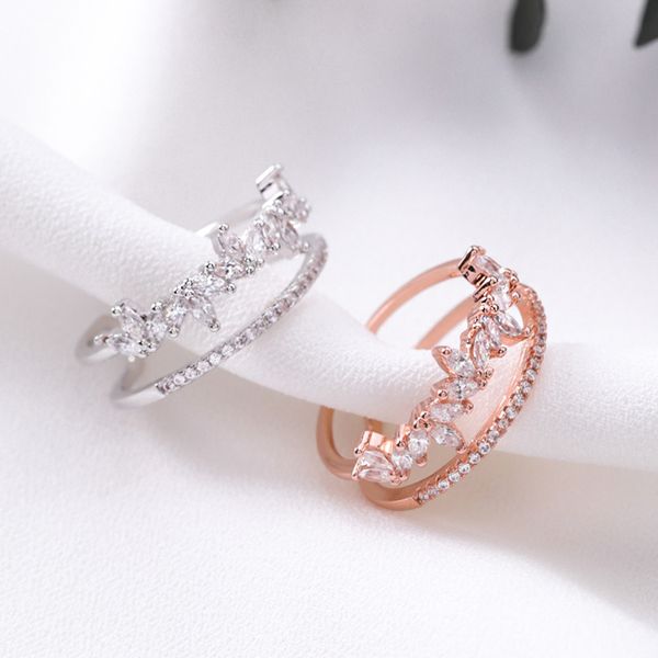 Moda Cristal Criativo Folhas Zircão Anéis Para Mulheres Amor Romântico Promessa Red Ring Ring Ring Anéis de Noivado de Jóias