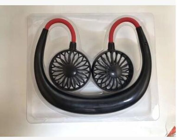 

portable usb rechargeable neckband lazy neck hanging dual cooling mini fan sport 360 degree rotating hanging neck fan dhl 7767