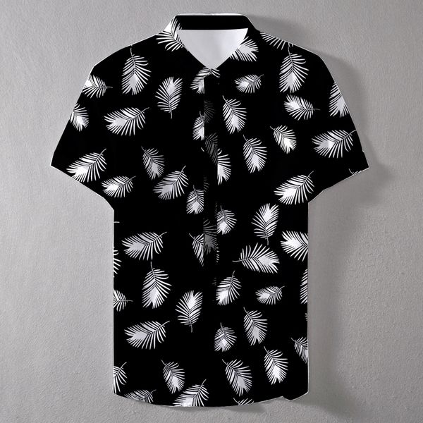 

2019 summer short sleeve hawaiian colorful leaf custom man casual shirt, White;black