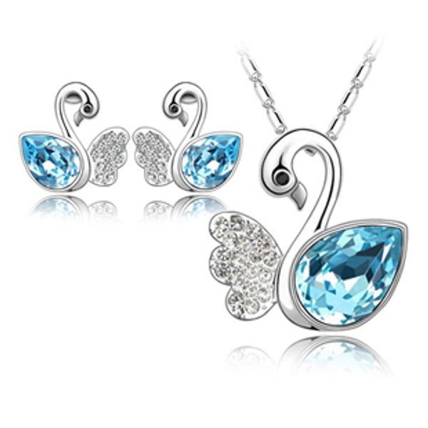 

new 2014 wholesales fashion jewelry rhinestone crystal lady's swan pendant necklaces earring jewelry sets, Silver