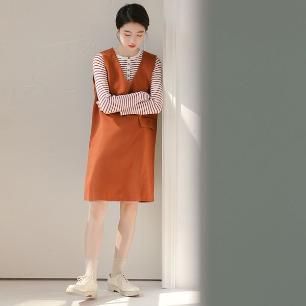 

mooishe spring women orange vest dress sleeveless v neck loose, Black;white