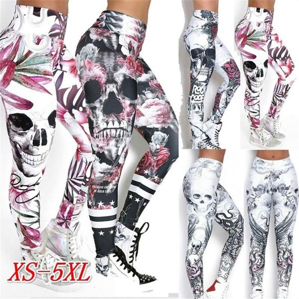 

new women fashion leggings halloween sugar skull leggings for women girl rose print fantastic workout party ankle pant size xs-5xl, Black