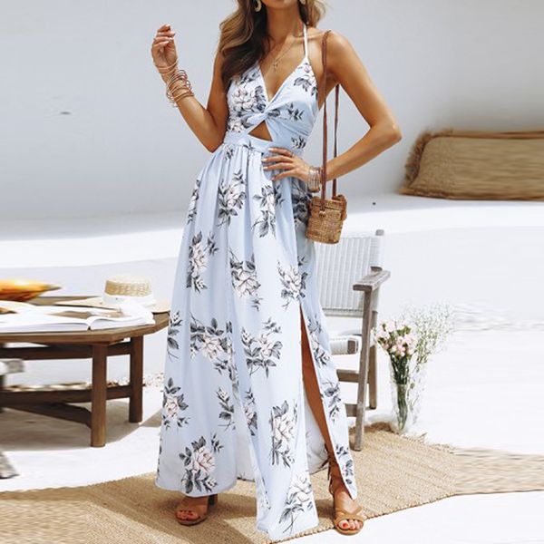 

womens summer boho maxi long dress evening party beach dresses sundress floral halter dress summer 2019 #wqy, Black;gray
