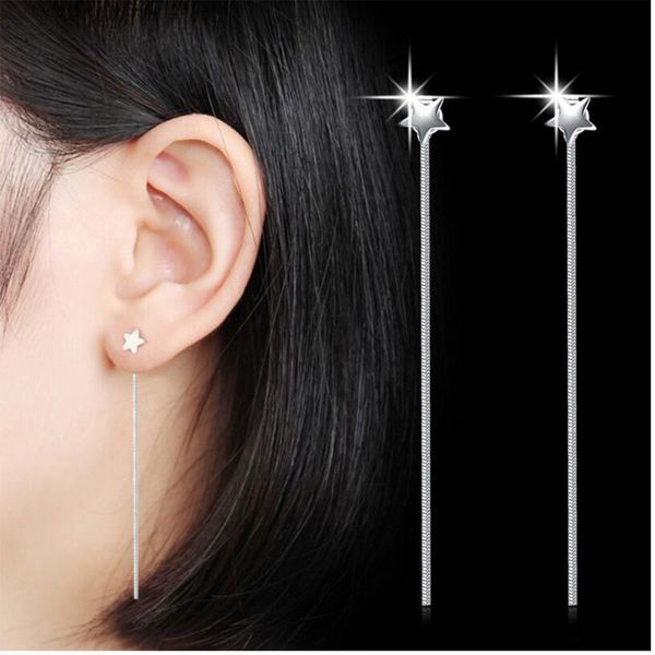 

anenjery 925 sterling silver star long tassel earrings for women ear line pendientes oorbellen s-e466
