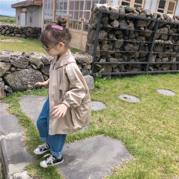 

2019 autumn new arrival korean style cotton fashion long sleeve all-match windbreak long tench coat for cool baby girls and boys, Camo