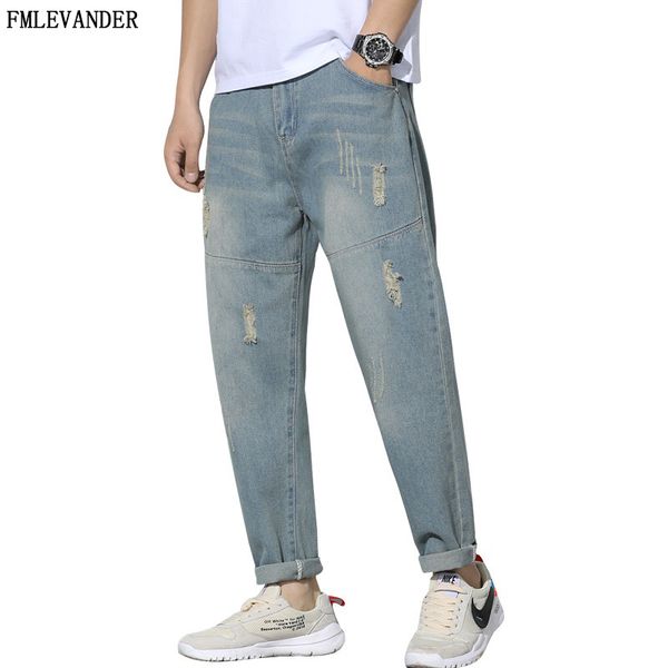 

new design plus size crop pants trousers brand korea style jeans men, Blue