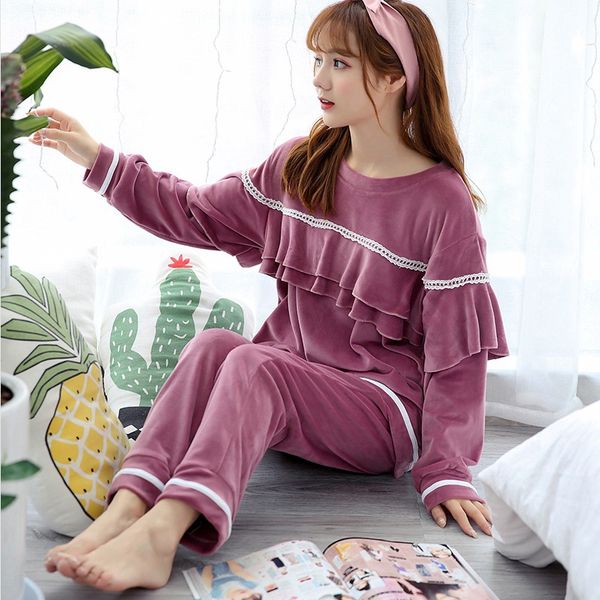 

jinuo new arrival princess style women winter flannel pajama sets young ladies sweet lovely soft home wear sleepwear, Blue;gray