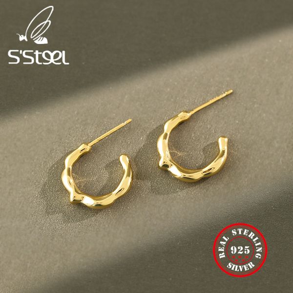 

s'steel 925 silver korean earrings for women ins irregular stud earring gold earing oorbellen voor vrouwen minimalist jewelry, Golden;silver