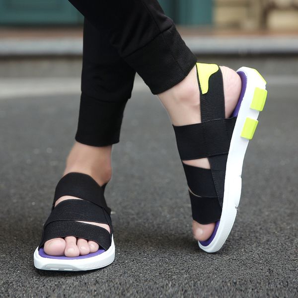 

aruonet summer men's sandals leisure men shoes slippers flip-flops men outdoor footwear soft sandal sandalias masculino, Black