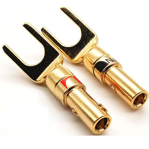 

8-50pcs nakamichi brass gold plated and silver plated y spade speaker plugs audio screw fork connector adapter