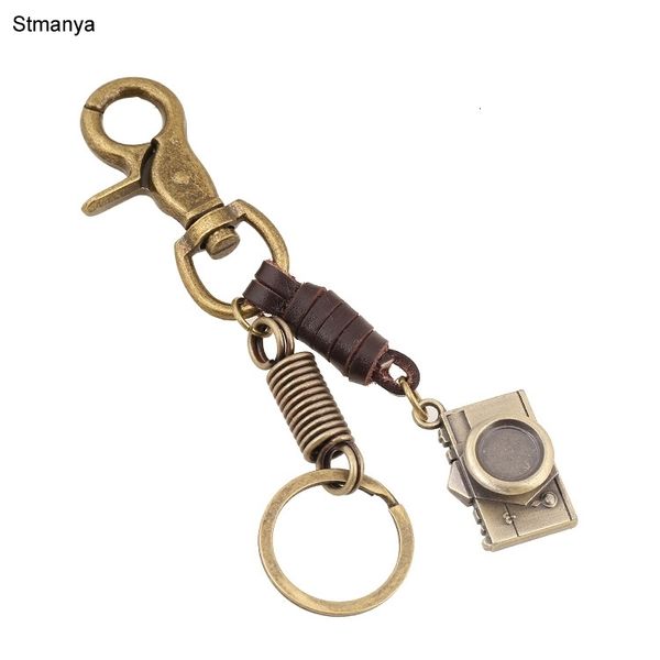 

mini camera keyring punk style pure hand - woven leather rope key chain men women couple keychain alloy key ring jewelrys, Slivery;golden