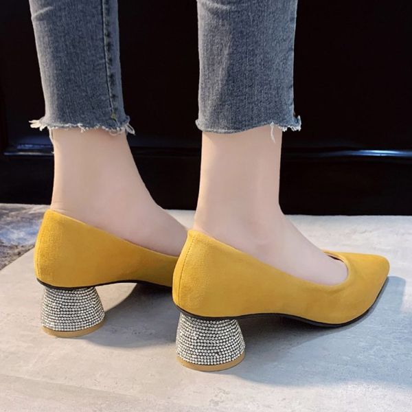 

office lady shoes pointed toe pumps crystal heels dress shoes faux suede boat woman rhinestone pump zapatos mujer 8123n, Black