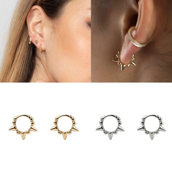 

new fashion s925 silver geometric bead rivets trendy circle earrings personality wild sterling silver earrings for women gifts, Golden;silver