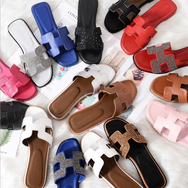 

original style slippers and box genuine leather sheepskin sandals women 2020 new fashion flat home beach shoes flip flop, Black